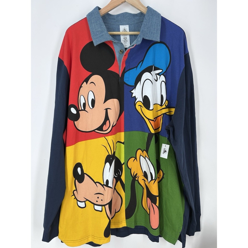 Disney Land Parks Mickey Mouse and Friends Rugby Shirt Colorblock  3X NWT